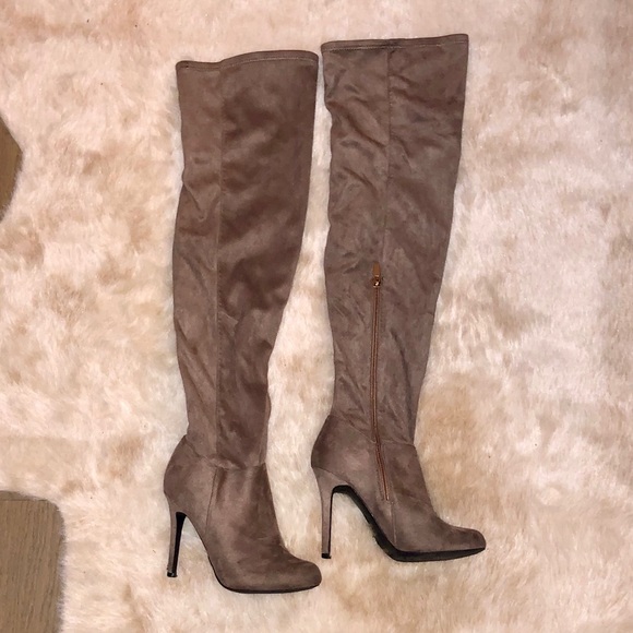 Tan/Taupe suede over the knee boots - Picture 1 of 4